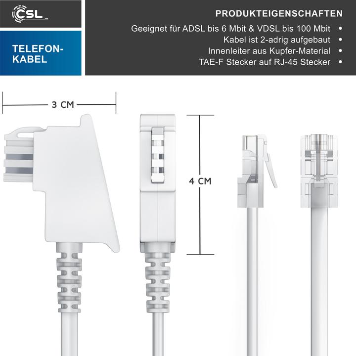 Image du produit CSL Câble internet, câble routeur, câble téléphonique, fiche TAE-F vers fiche RJ45, routeur vers prise