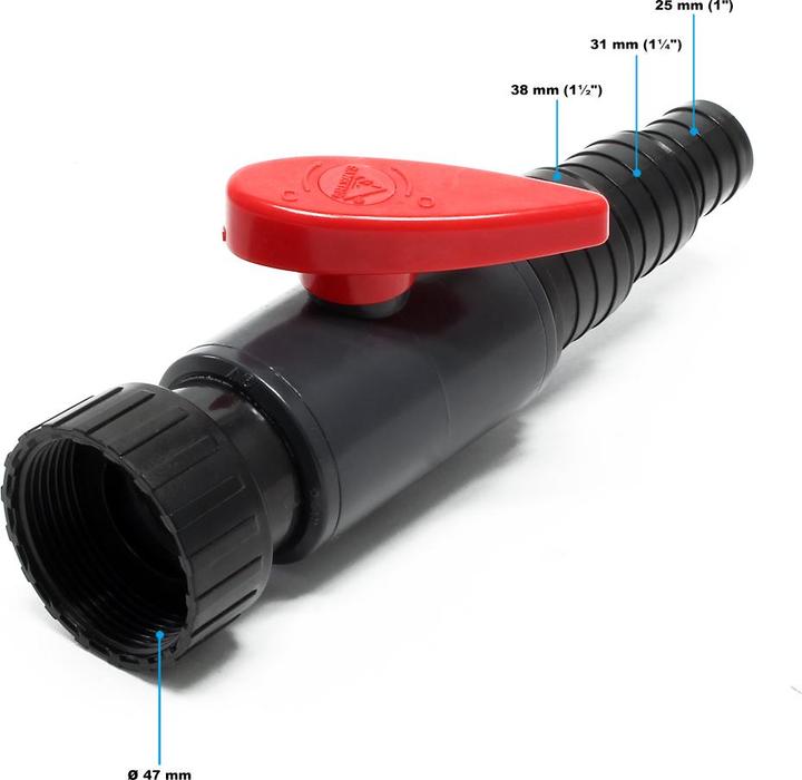 Produktbild Wiltec Kugelhahn Absperrhahn Ø47mm Schlauchstufentülle Ventil Wasserhahn Teichfilter
