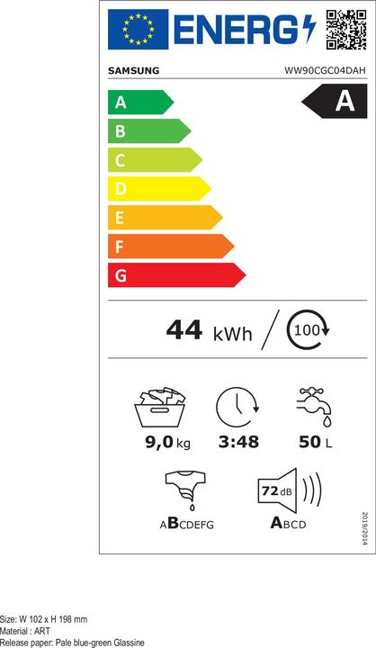 Energy Label Samsung WW90CGC04DAHET Crystal Clean washing machine (9 kg, Left)