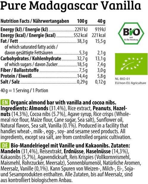 Nährwerte und Zutaten HEJ Nutrition Bite (40g) (Chocolate & Nuts, 1 Stk., 40 g)
