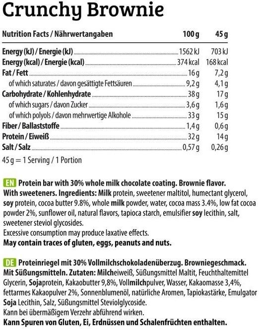 Nutritional values and ingredients HEJ Nutrition HEJ Crispy Protein Bar (45g) (Crunchy brownie, 1 pcs., 45 g)