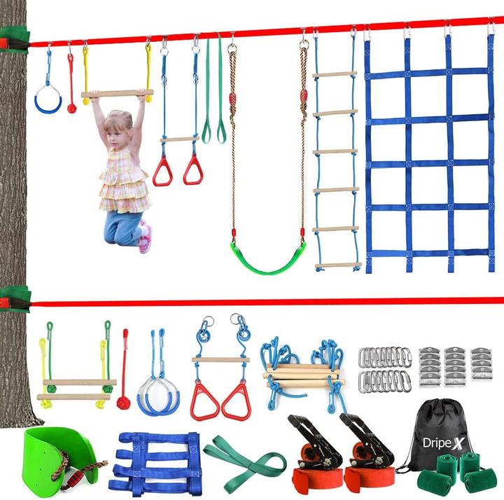 Produktbild Dripex Ninja Slackline Set mit Hindernisparcours (30m, 10 Hindernisse) (30 m)
