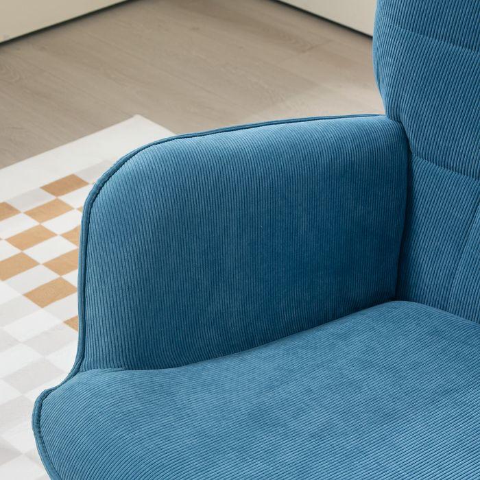 Actual product image Swisshandel24 Sessel mit Hocker, Ohrensessel mit Hoher Rückenlehne, Holzbeine, Cord, Blau