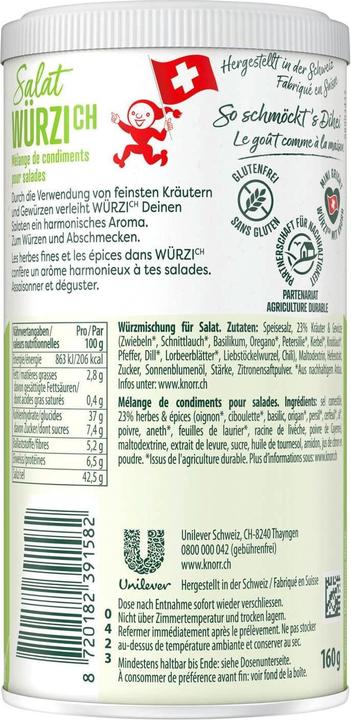 Nährwerte und Zutaten Knorr WürziCH Salat Gewürz mit Kräutern 160 g (160 g)