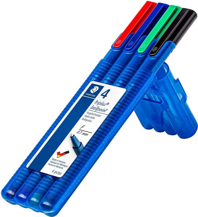 Productafbeelding Staedtler triplus bal 437 Driehoekige biros doos met 4 pennen, assorti, lijndikte F (4 kleuren, 1 x)