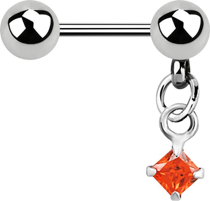 Produktbild Star Piercing Micro Barbell silber mit Kugel und Anhänger Quadrat Kristall orange (ohne Messing, Chirurgenstahl 316L)