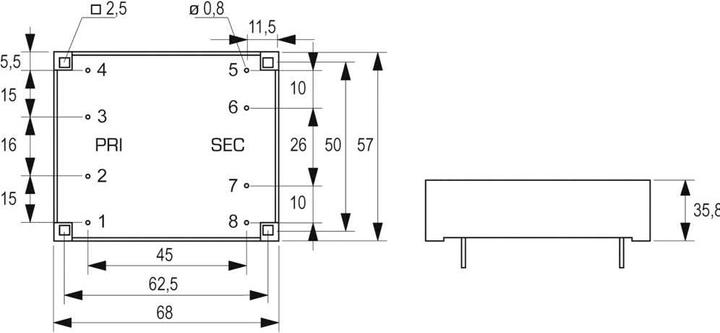 Actual product image Block Transformer FL PCB 30VA 2x18V