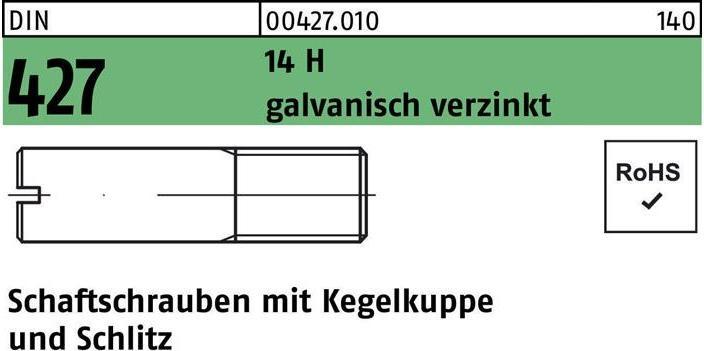 Image du produit Vis à tige DIN 427/ISO 2342 à tête conique/fente M 10 x 50 14 H électro-galvanisée (50 Vis par pièce)