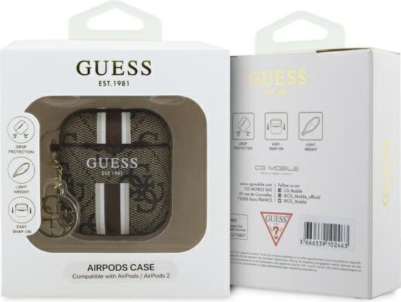 Produktbild Guess GUA2P4RPSW AirPods 1/2 cover brązowy/brown 4G Printed Stripes Charm (Kopfhörer Tasche)