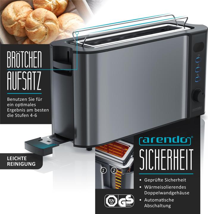 Image du produit Arendo Petit-déjeuner, bouilloire 1,5l, grille-pain 2 tranches et cuiseur à oeufs pour 3 oeufs, gris