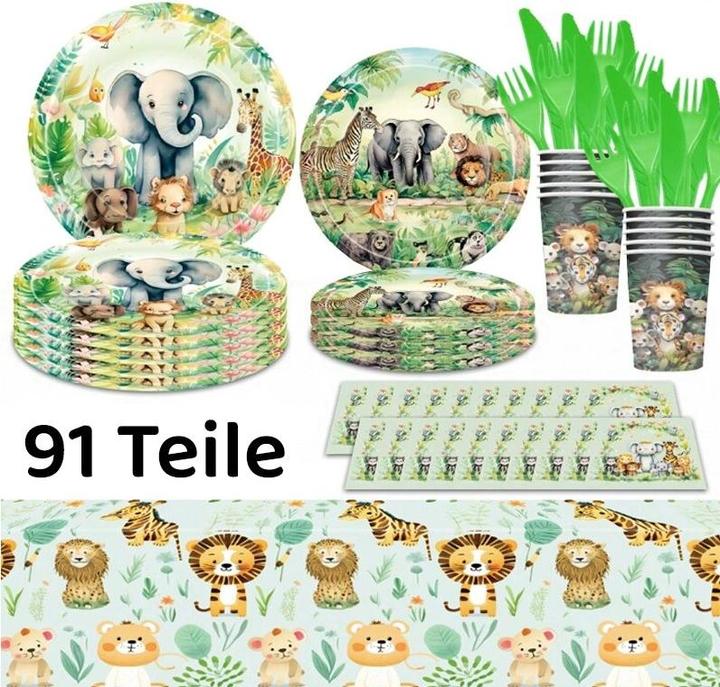 Produktbild ASMI 91-teiliges Dschungel Party-Set für Kindergeburtstage
