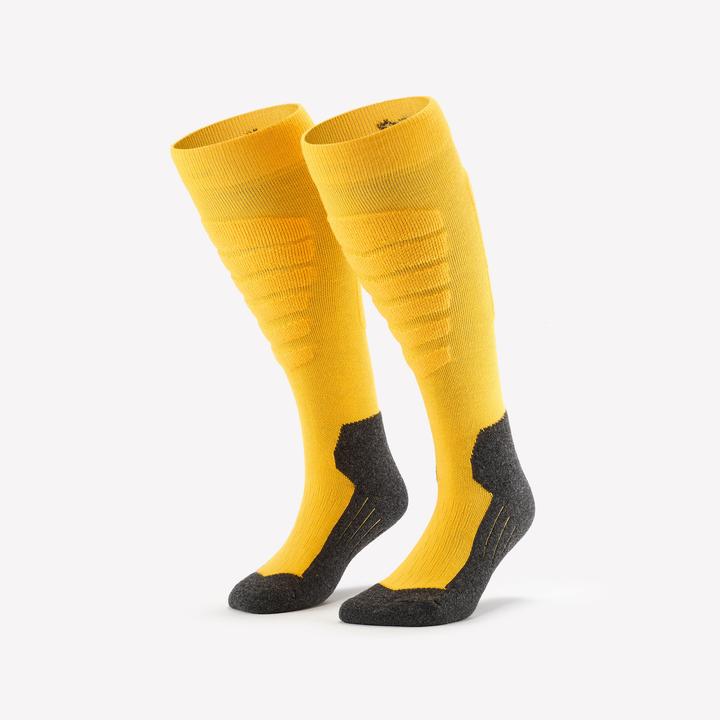 Actual product image Wedze Ski socks snowboard socks adults - 100 yellow/black (43, 46)
