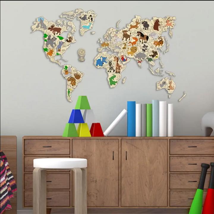 Productafbeelding WoodenCity Wereldkaart van dieren (29 onderdelen)