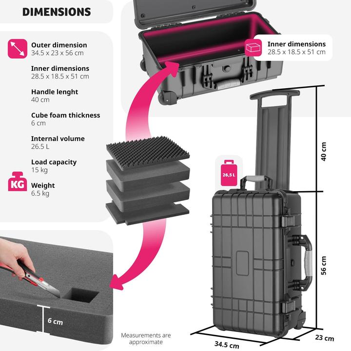Actual product image tectake Wheeled Transport Case with Telescopic Handle (Photo case, 27 l)