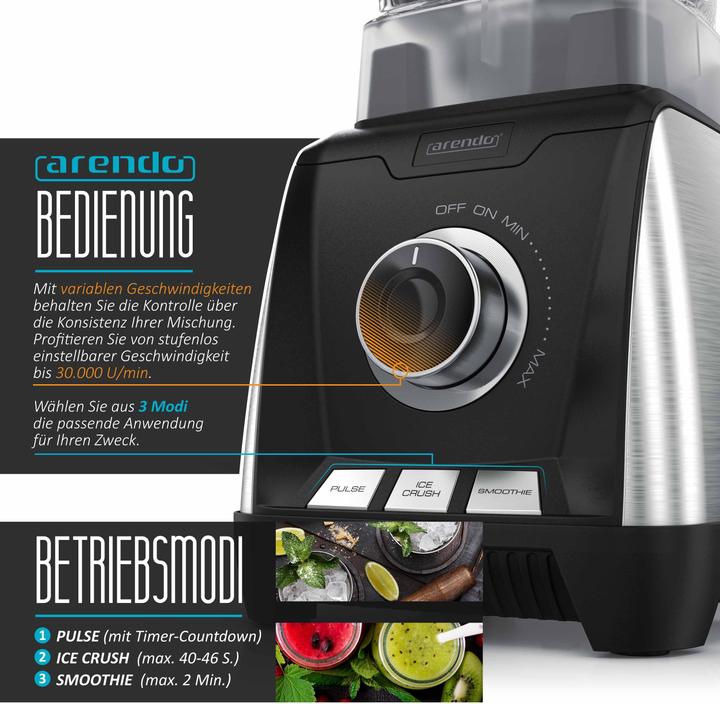 Image du produit Arendo Mixeur sur socle avec bol de 1,5 litre 30 000 tr/min / Lames en acier inoxydable (Prise UE, 1500 W)