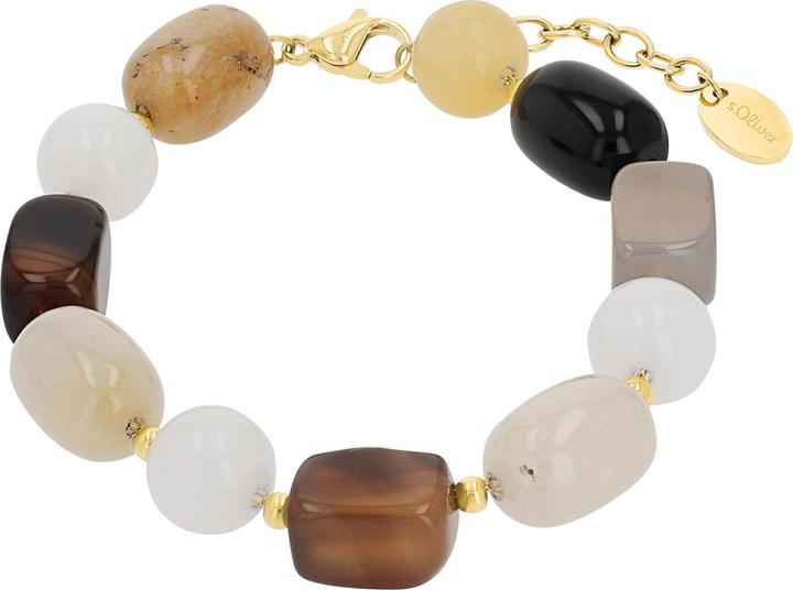 Produktbild S.Oliver Armschmuck für Damen, Edelstahl, Schmuckstein synth., Jade, Achat (21 cm, Edelstahl)