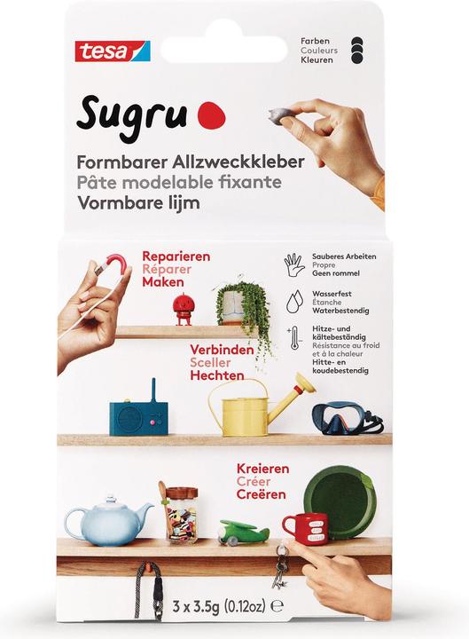 Produktbild Sugru by tesa Sugru 3x Formbarer Allzweckkleber, vielseitige Klebeknete zum Dekorieren, Kleben & Reparieren (10.50 g)