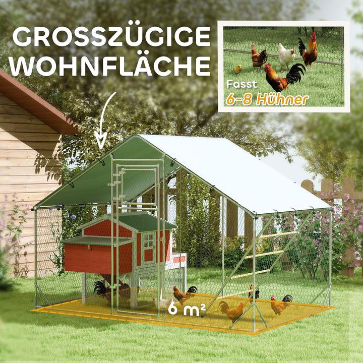 Produktbild PawHut Hühnerstall Verzinkte Stahlrohre, Stahlgitter Silber
