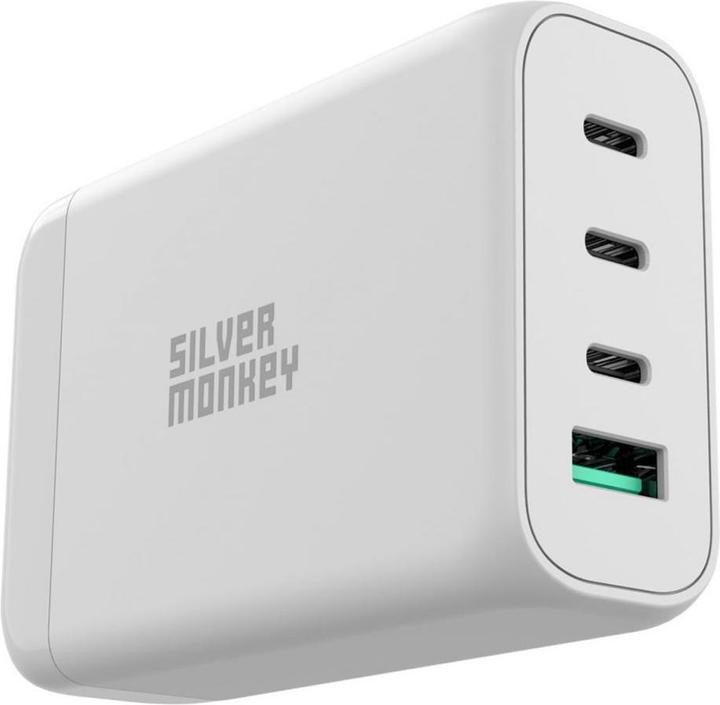 Actual product image Silver Monkey SMA152 130W GaN charger 3xUSB-C PD USB-A QC 3.0 with detachable power cable - white (130 W)