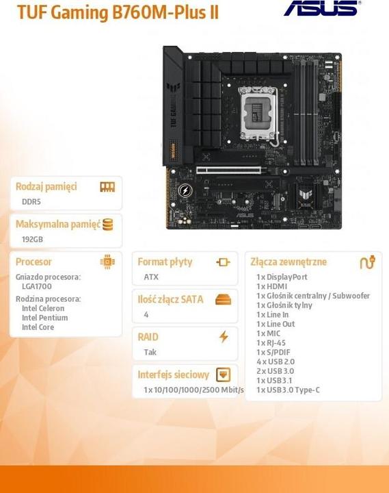 Produktbild ASUS TUF GAMING B760M-PLUS II (LGA 1700, Intel B760, mATX)