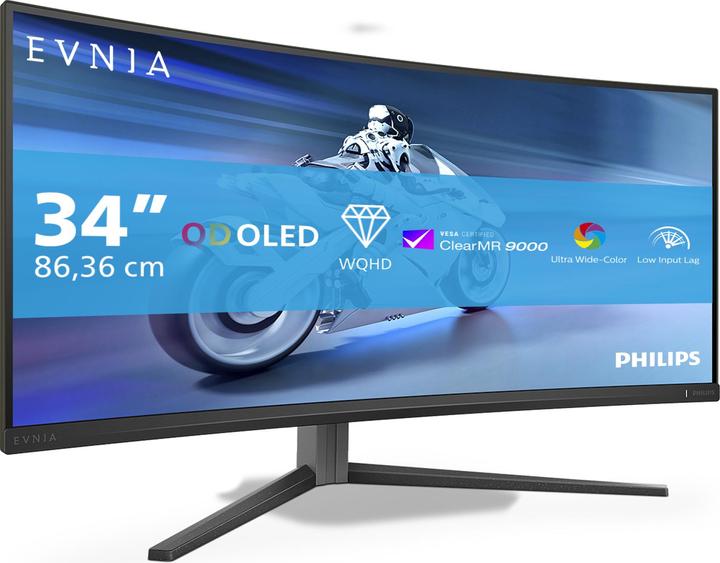 Actual product image Philips 34M2C6500/00 QD-OLED Curved Monitor, 0.03ms, HDR400, höhenverst., 2x HDMI, Port, USB-C (3440 x 1440 pixels, 34")