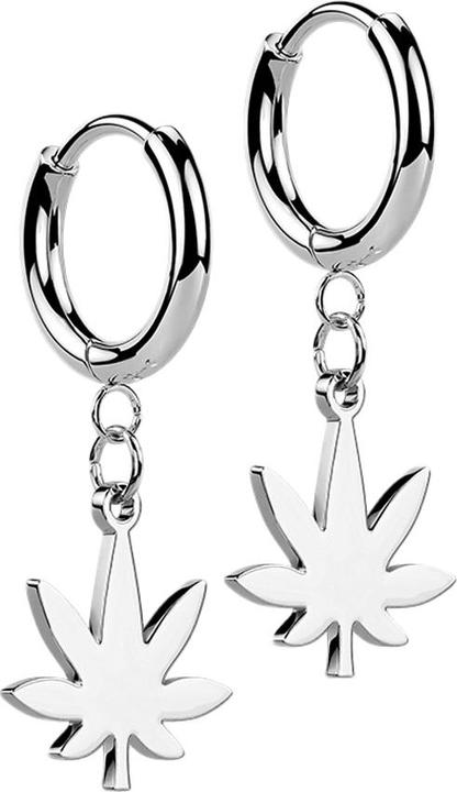Image du produit Star Piercing Boucles d'oreilles argent pendentif feuille de chanvre (sans laiton, Acier chirurgical 316L)