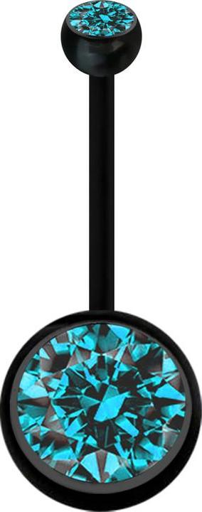 Produktbild Star Piercing Banane Schwangerschaft schwarz mit zwei Kugeln Kristall gross aqua (Bioflex, ohne Messing)