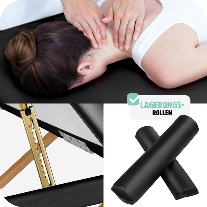 Immagine prodotto tectake Lettino da massaggio ovale a 3 zone con 5 cm di imbottitura, rulli e supporto in legno