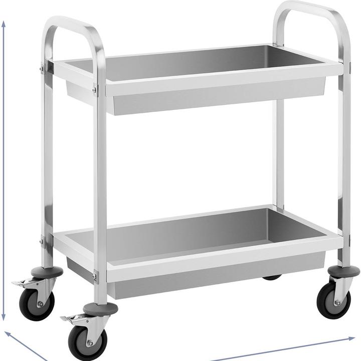 Royal Catering Servierwagen Küchenwagen Küchenrollwagen Lenkrollen Edelstahl 2 Ebenen 72 kg