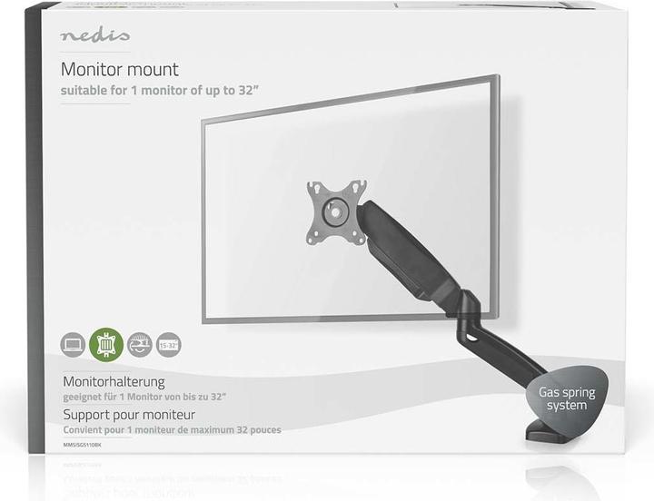 Produktbild Nedis Schreibtisch Monitorhalterung | Gasfeder | 1 Bildschirm(e) | 15 - 32 " | 75x75 / 100x100 | Vol (Tisch, 32")