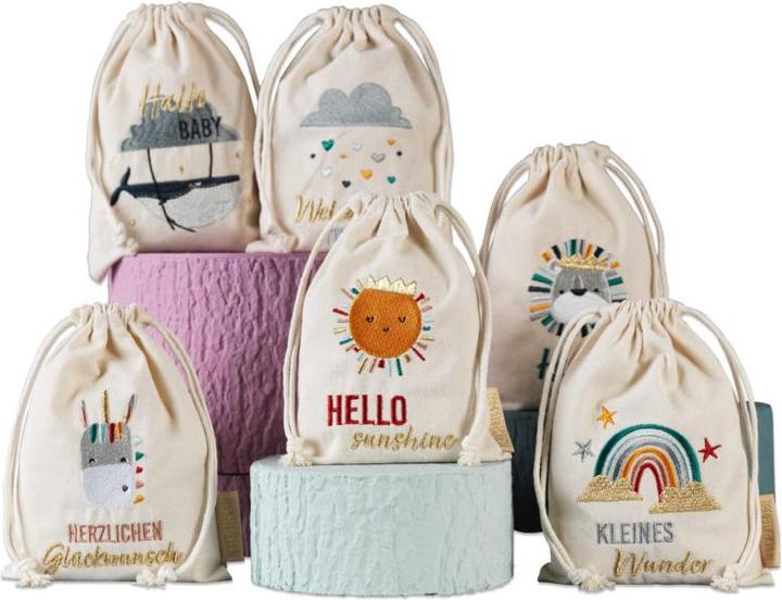 Produktbild Papierdrachen Leinensäcke Geburtstag Wal 6er Set (Geschenktüte, 6 x)