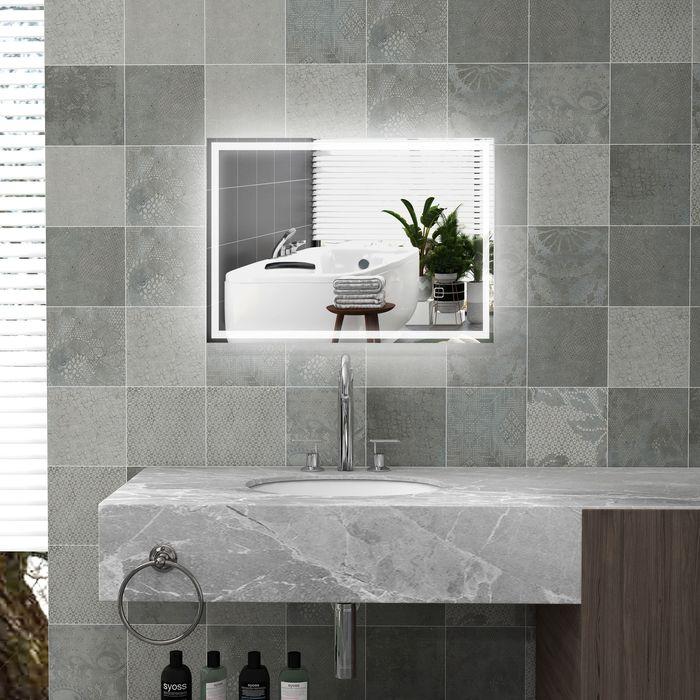Immagine prodotto Swisshandel24 Specchio da bagno, specchio da bagno con luce LED, 80 x 60 cm Specchio da parete, specchio (50 x 70 x 4 cm)
