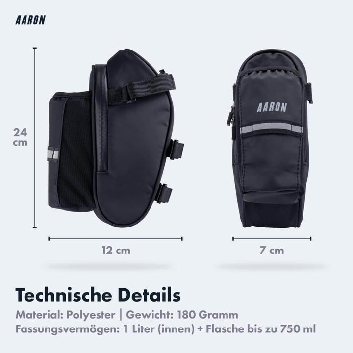 Produktbild Aaron Fahrrad Satteltasche mit Flaschenhalter, Wasserabweisende Fahrradtasche mit Reflektor (10 l, Satteltasche)