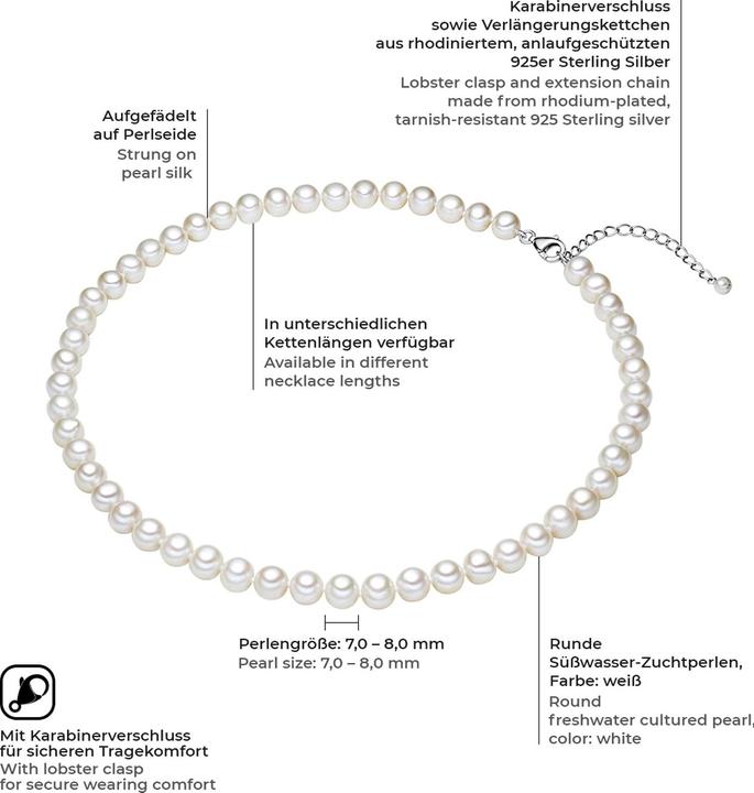 Actual product image Valero Pearls Ladies Sterling Silver Freshwater Cultured Pearl Silver - 3866 (925 silver, Perle, 60 cm)