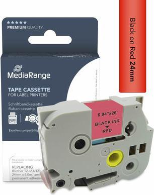 Produktbild MediaRange Schriftbandkassette schwarz auf rot 8m x 24mm (2.40 cm, Schwarz)