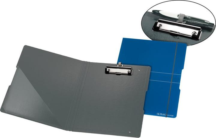 Produktbild Herlitz Klemmbrett-Mappe easy orga to go, blau DIN A4, aus Polyfoam-Kunststoff, vernickelte Klemmmechanik (24 x 33 cm)