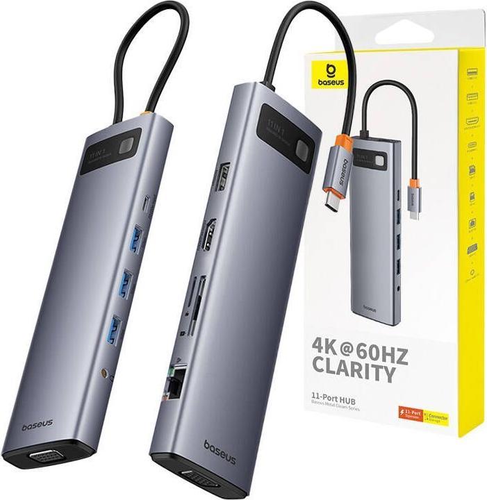 Actual product image Baseus Hub 11in1 StarJoy Metal Glam Series, USB-C to HDMI +VGA + 3 x USB 3.0 + USB 2.0+USB-C PD + RJ (USB-C, 11 Ports)