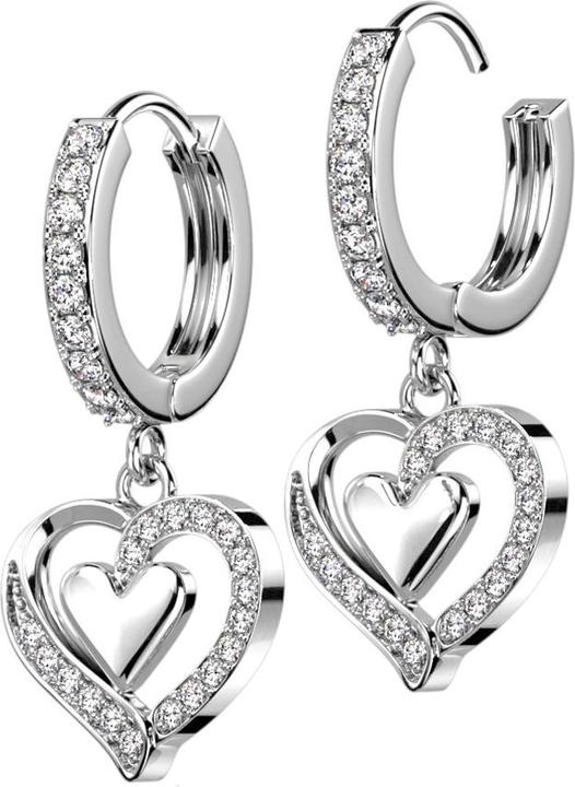 Star Piercing Ohrring zum Klappen silber Kristalle silber Anhänger Herz (Messing, Chirurgenstahl 316L)