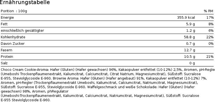 Valori nutrizionali e ingredienti Max Protein Farina d'avena istantanea del buongiorno (Biscotto alla crema di cioccolato, 1 pz., 3000 g)