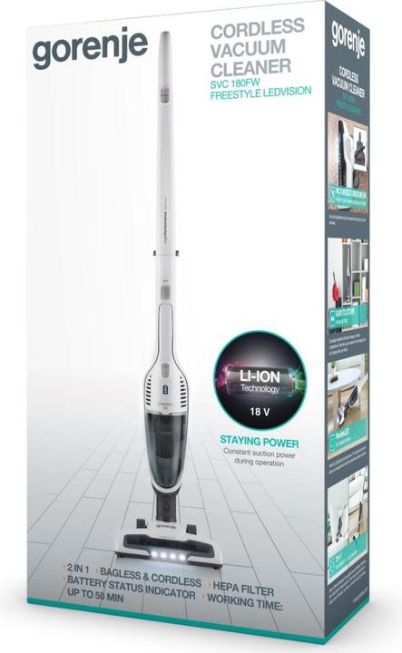 Produktbild Gorenje SVC180FW Vacuum cleaner, Handstick 2in1, Operating time 50 min, Dust container 0.6 L, Chargi
