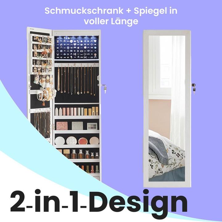 Produktbild Songmics Schmuckschrank weiss ohne Fachböden mit Beleuchtung