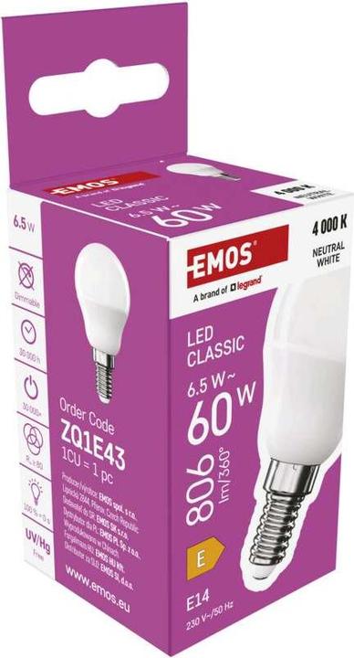 Produktbild Emos LED Lampe Classic Mini Globe / E14 / 6,5 W (60 W) / 806 lm / Neutral Weiss (E14, 6.50 W, 806 lm, 1 x, E)