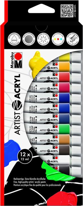 Immagine prodotto Marabu Assortimento di acrilico per artisti (Viola, Bianco, Marrone, Rosso, Oro, Nero, Blu, Blu scuro, Verde chiaro, Giallo, Verde, Rame, Arancia, 12 ml)