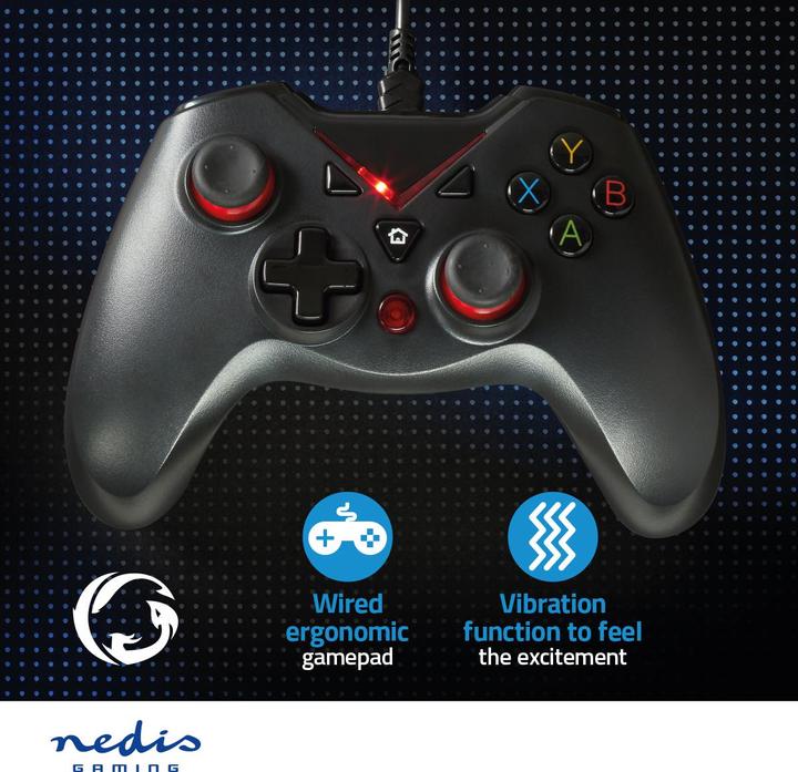 Actual product image Nedis Gamepad | USB Type-A | Power supply via USB | PC | Number of buttons: 12 | Cable length: 1.60 m (PC)