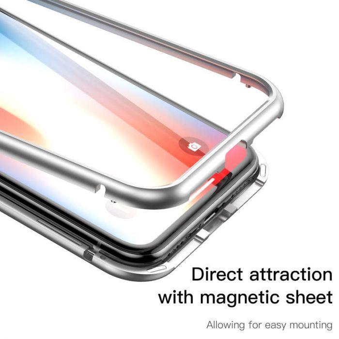 Immagine prodotto Baseus iPhone X Magnetic Aluminium Protective Case Glass BackSilver (Apple iPhone X)