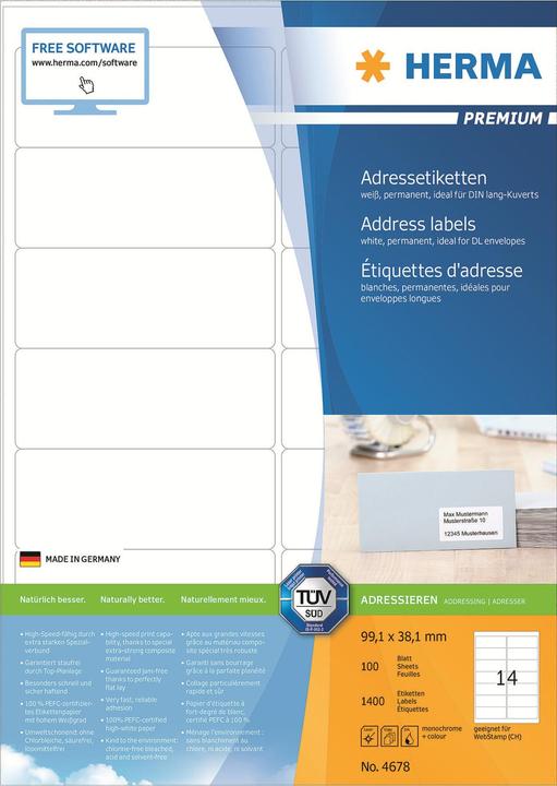 Produktbild HERMA Adressetiketten A4
