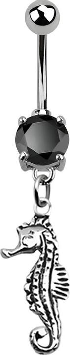 Image du produit Star Piercing Banane argent avec pendentif hippocampe noir (Argent sterling 925, Acier chirurgical 316L, sans laiton)