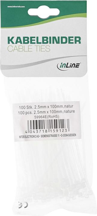 Actual product image InLine ® Cable ties, length 100 mm, width 2.5 mm, natural, 100 pieces (Plastic cable ties, 100 mm, 100 pcs.)