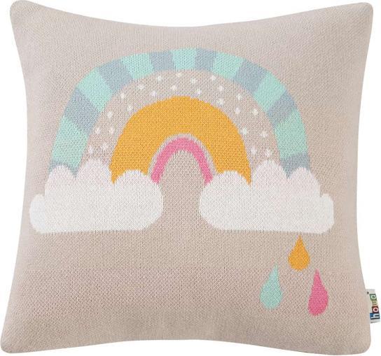 Produktbild Howa Dekokissen "Be happy" mit Regenbogen inkl. Füllung, taupe, Baumwolle, Strick, 35x35cm 8903 (35 x 35 cm)