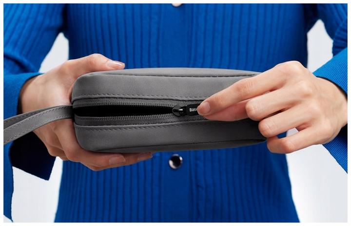 Actual product image Baseus EasyJourney Series small travel bag phone pouch, headphones and other small items grey